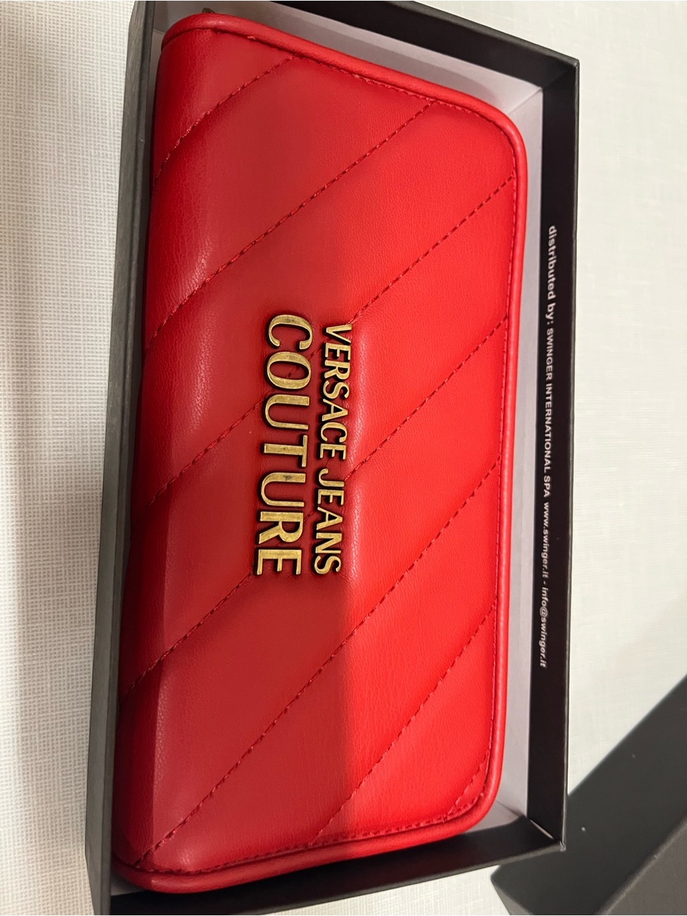 Versace Jeans Couture Red Quilted Zip Wallet with Gold Logo
